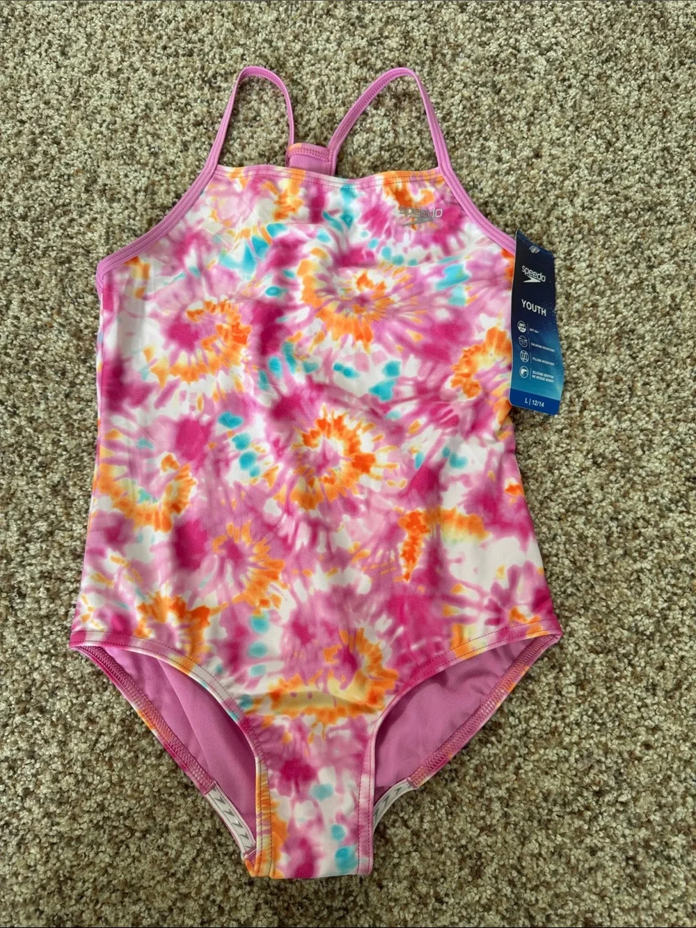 Speedo Pink Tie-Dye One-Piece Swimsuit girls size L 12-14